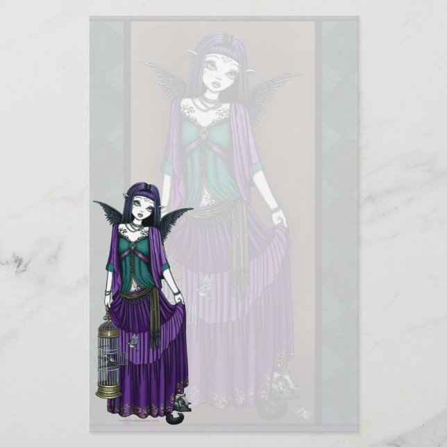 "Avery" Gothic Angel Bird Cage Stationery (Front)