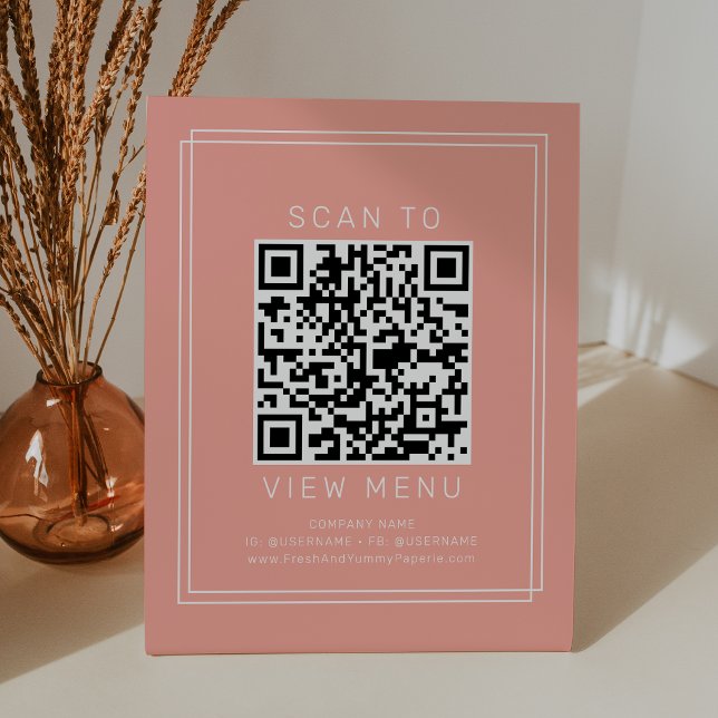 AVERY Minimal Blush Peach Restaurant Menu QR Code Pedestal Sign (AVERY Minimal Blush Peach Restaurant Menu QR Code Pedestal Sign)