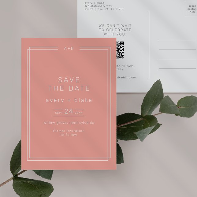 AVERY Minimal Blush Peach Wedding Save the Date Invitation Postcard (AVERY Minimal Blush Peach Wedding Save the Date Invitation Postcard)