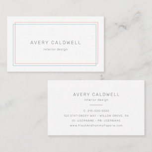 AVERY Minimalist Coral and Teal Border Business Card