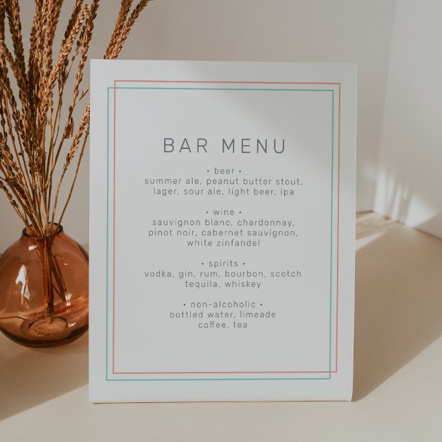 AVERY Minimalist Coral Teal Wedding Bar Menu Sign (AVERY Minimalist Coral Teal Wedding Bar Menu Sign)