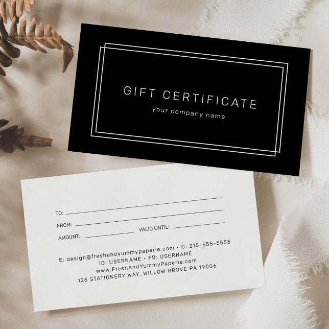 AVERY Modern Black Business Gift Certificate (AVERY Modern Black Business Gift Certificate)
