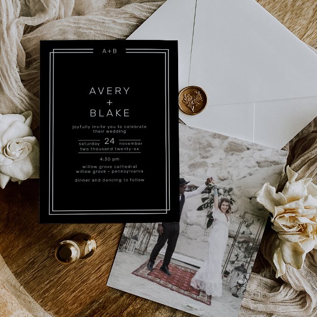 AVERY Modern Black Monochrome Photo Wedding Invitation (AVERY Modern Black Monochrome Photo Wedding Invitation)