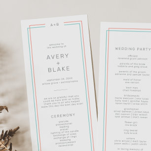 AVERY Modern Coral and Teal Border Wedding Program