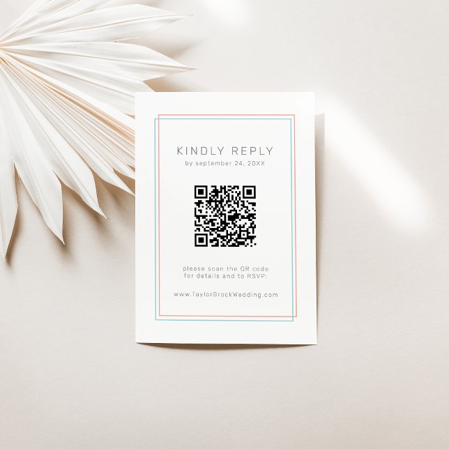 AVERY Modern Coral and Teal QR Code RSVP Wedding Enclosure Card (AVERY Modern Coral and Teal QR Code RSVP Wedding Enclosure Card)