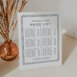 AVERY Modern Minimal Business Services Price List Pedestal Sign