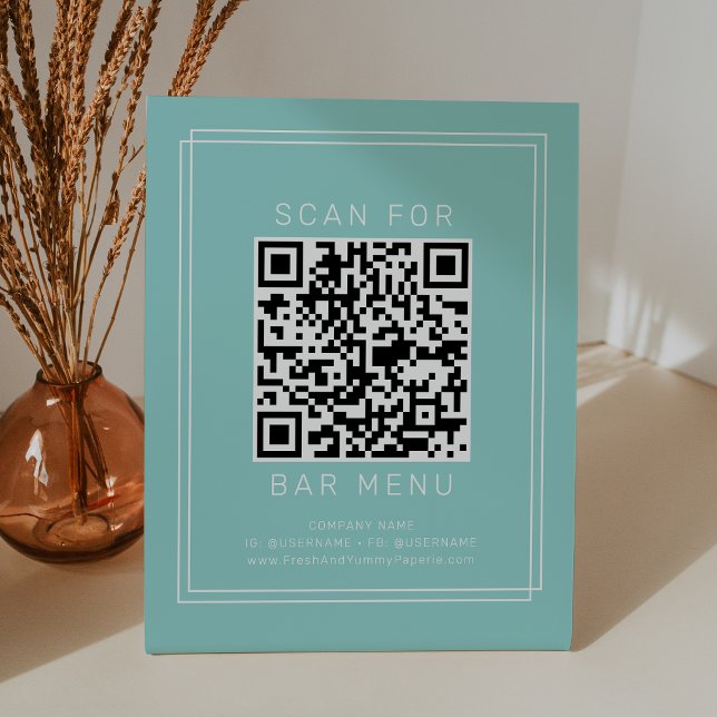 AVERY Modern Minimal Mint Green Bar Menu QR Code Pedestal Sign (AVERY Modern Minimal Mint Green Bar Menu QR Code Pedestal Sign)