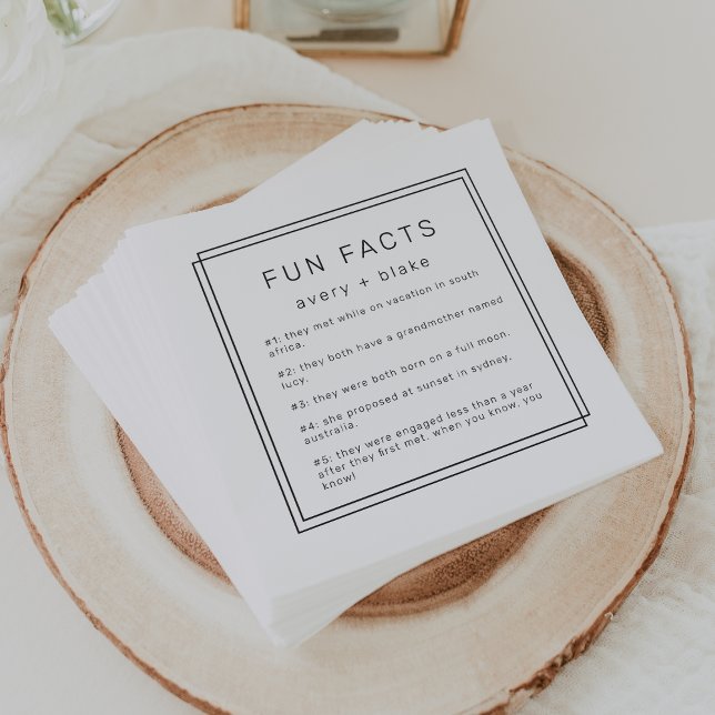 AVERY Modern Minimalist Fun Fact Wedding Napkin (AVERY Modern Minimalist Fun Fact Wedding Napkins)
