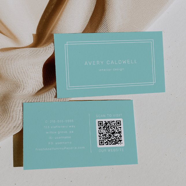 AVERY Modern Minimalist Mint Green Frame QR Code Business Card (AVERY Modern Minimalist Mint Green Frame QR Code Business Card)