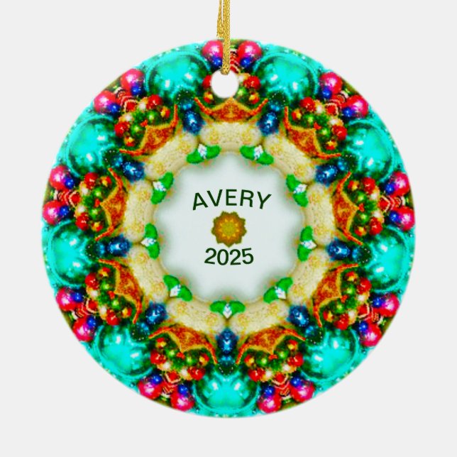 AVERY ~ Personalized Fractal Christmas Designs ~ Ceramic Ornament (Back)