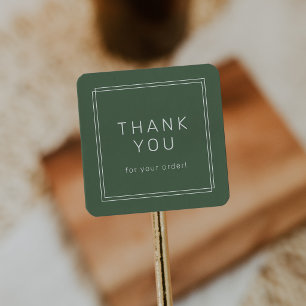 AVERY Rustic Dark Green Boho Thank You For Order Square Sticker