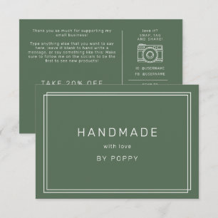 AVERY Rustic Dark Green Handmade Thank You Order Enclosure Card