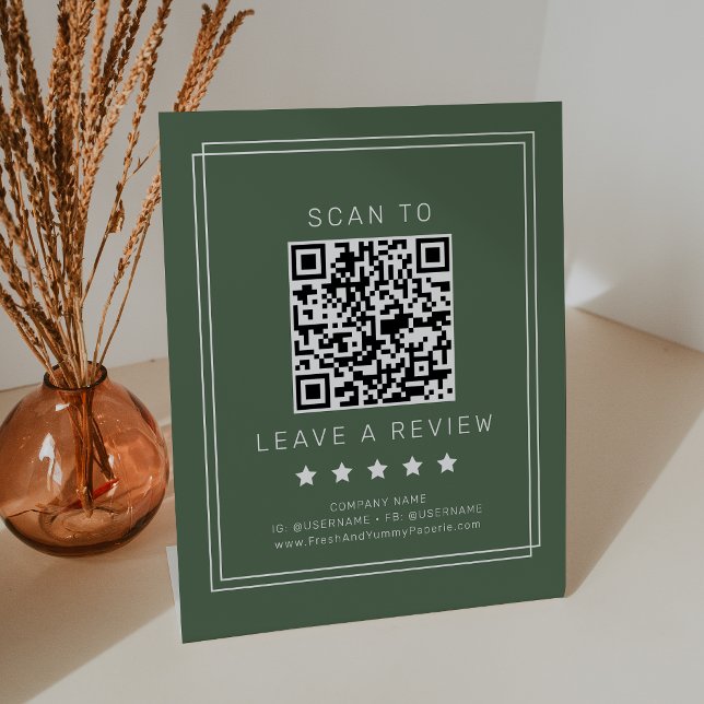 AVERY Rustic Dark Green QR Code Leave A Review Pedestal Sign (AVERY Rustic Dark Green QR Code Leave A Review Pedestal Sign)