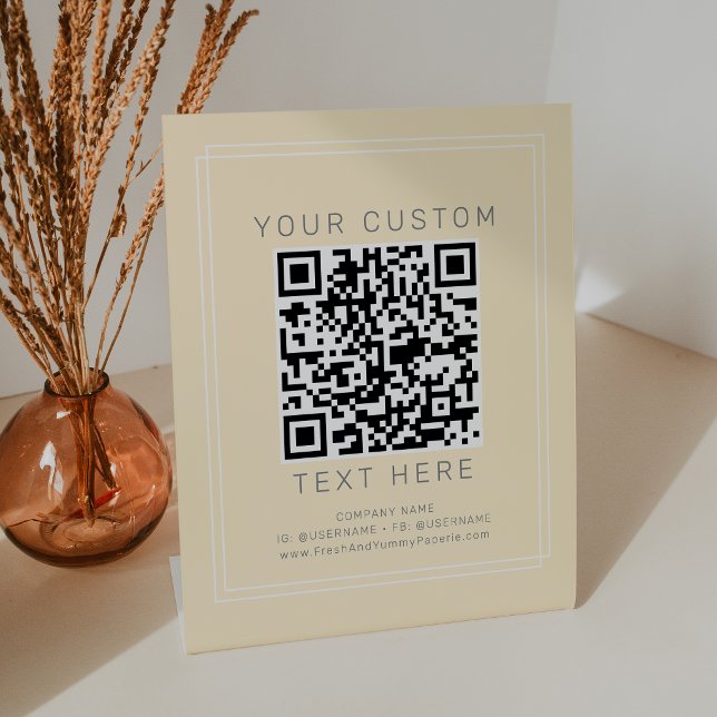 AVERY Simple Butter Yellow Business Custom QR Code Pedestal Sign (AVERY Simple Butter Yellow Business Custom QR Code Pedestal Sign)
