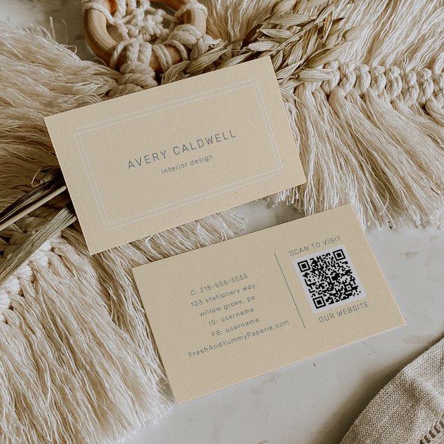 AVERY Simple Neutral Butter Yellow QR Code Business Card (AVERY Simple Neutral Butter Yellow QR Code Business Card)