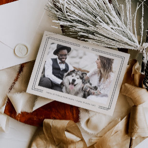 AVERY Vintage Cream Framed Couples Photo Christmas Holiday Card