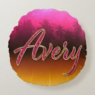 Avery Vorname Name golden pink Kissen Round Pillow