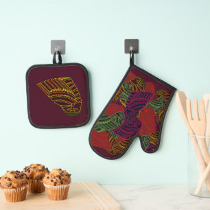 AVIAN ART DECO mitt/potholder Oven Mitt & Pot Holder Set
