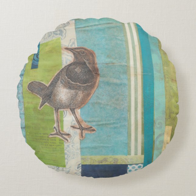 Avian Scrapbook I Round Pillow (Front)