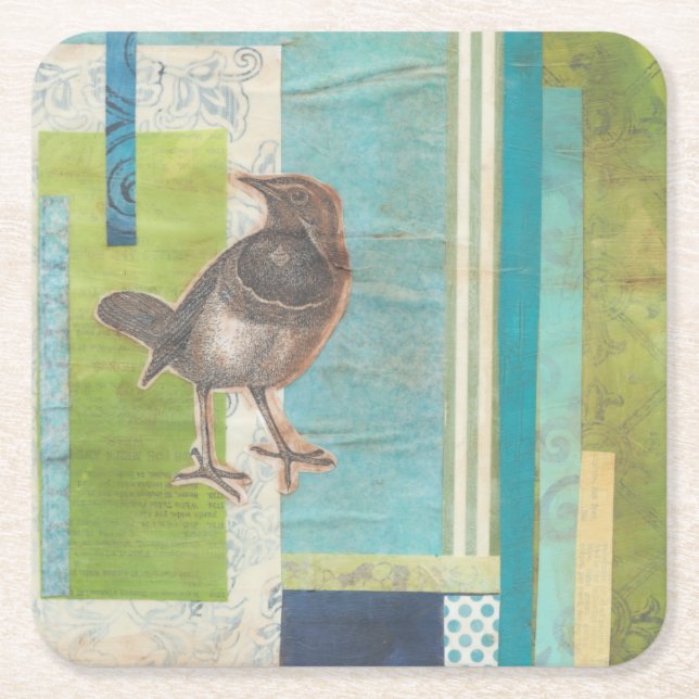 Avian Scrapbook I Square Paper Coaster (Front)