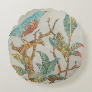 Aviary Collage I Round Pillow