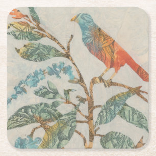 Aviary Collage II Square Paper Coaster