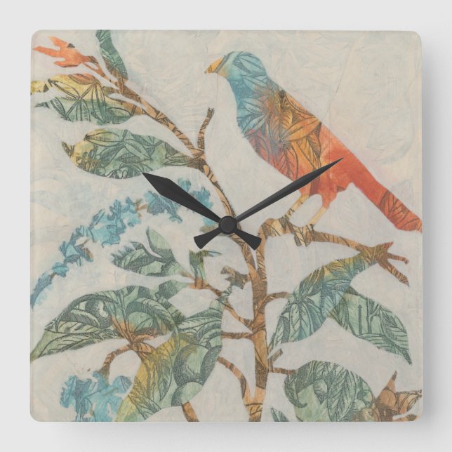 Aviary Collage II Square Wall Clock (Front)