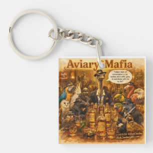 Aviary Mafia Cartoon – Feathered Mob Family Humour Keychain