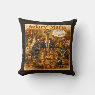 Aviary Mafia Cartoon – Feathered Mob Family Humour Throw Pillow