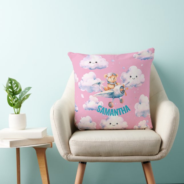 Aviateur rose Teddy Ours Jaillir oreiller (Chaise)