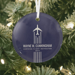 Aviation Airline Pilot Flight School Graduation  Glass Ornament
