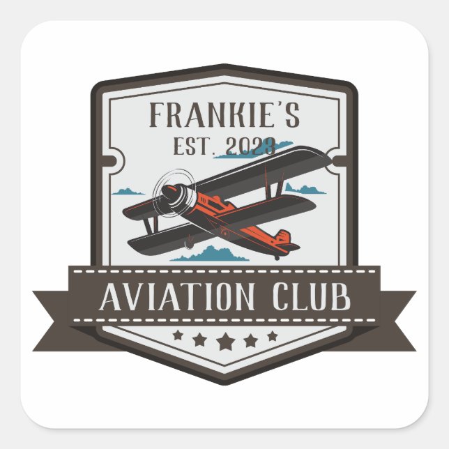 Aviation Airplane Pilot Club Custom Square Sticker (Front)