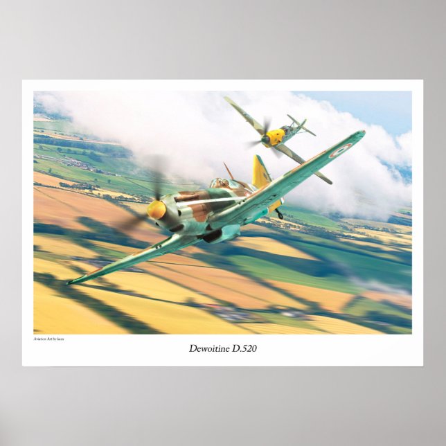 Aviation Art Poster "Dewoitine D.520" (Front)