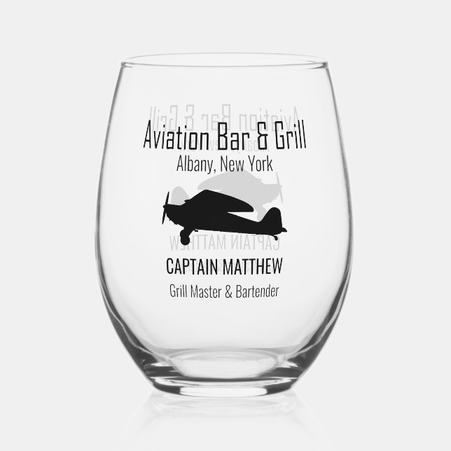 Aviation Bar & Grill Cocktails  Stemless Wine Glass (Front)