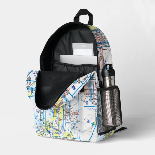 Aviation Chart Printed Backpack (Back Corner Right (Open))