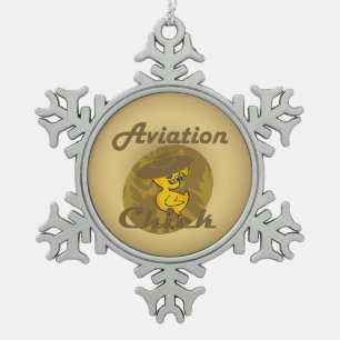 Aviation Chick #6 Snowflake Pewter Christmas Ornament