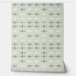 Aviation Dream Soft Green Airplane Pattern Wallpaper