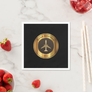 Aviation - Gold Airplane Logo Napkins