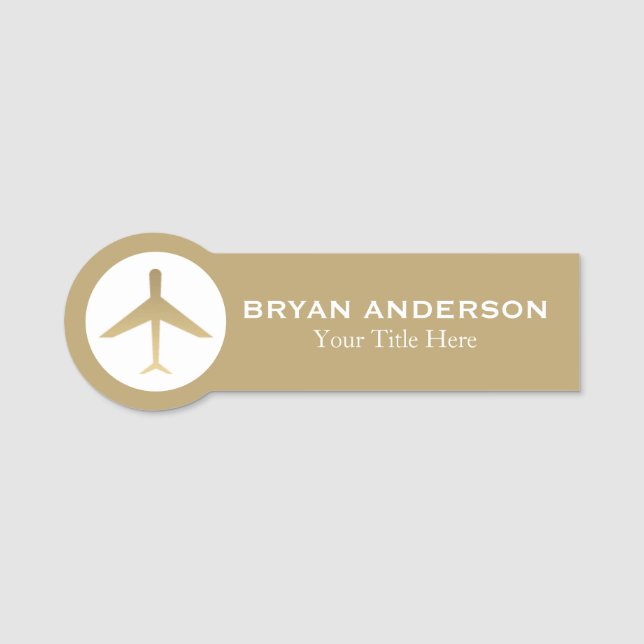 Aviation - Gold Airplane Name Tag (Front)