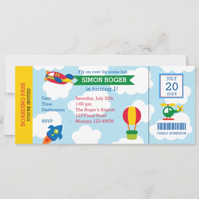 Aviation Invitation - Airplane Ticket Invites (Front)