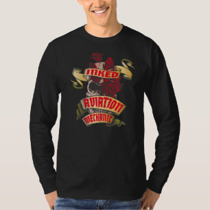 Aviation Mechanic Inked Skull & Red Roses Tattoo   T-Shirt