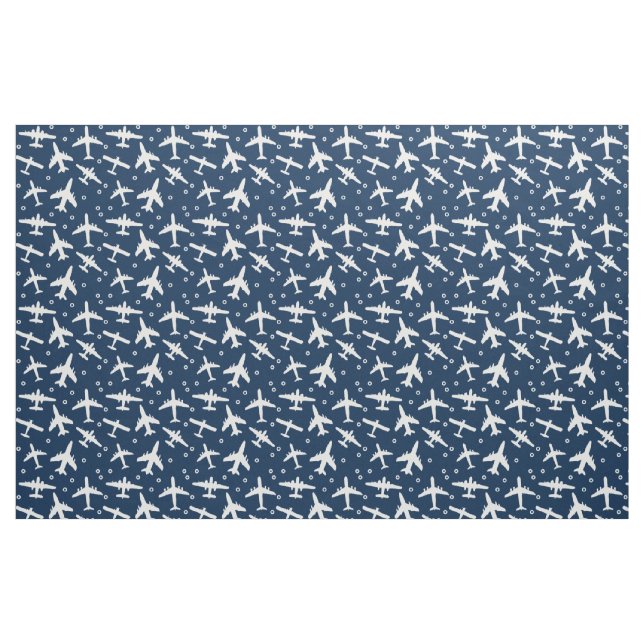 Aviation Navy Blue and White Aeroplane Pattern Fabric (Fat Quarter)