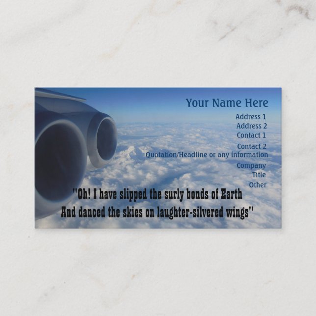 Aviation Poem for Aviator Airline Crew Business Card (Front)