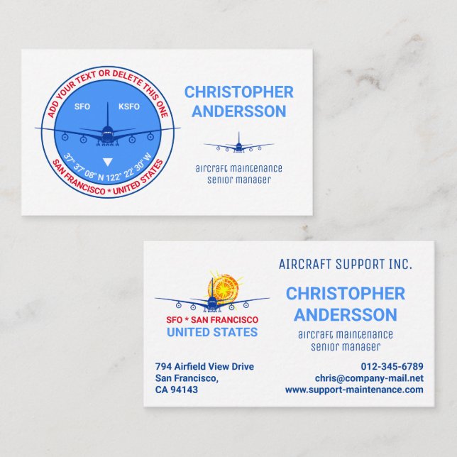 Aviation Professional Cool Fully Customizable Business Card (Front/Back)