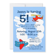 Aviation theme Birthday party invitations for kids