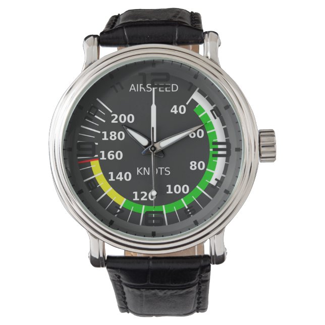 Aviation Theme Black Leather Watch (Front)