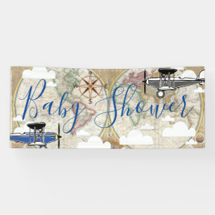 Aviator Airplanes & Vintage World Map Baby Shower Banner