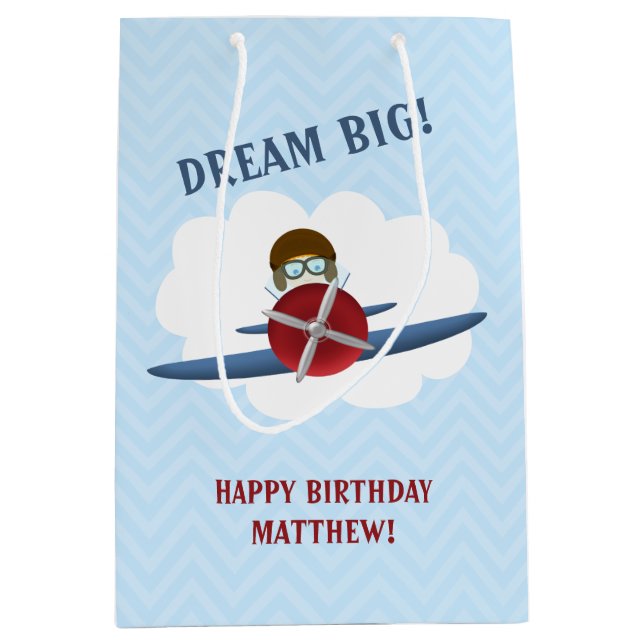 Aviator and His Plane Medium Gift Bag (Front)