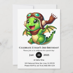 Aviator Baby Dragon Birthday Invitation