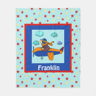 Aviator Bear, Cute Personalized Kid's Fleece Blanket
